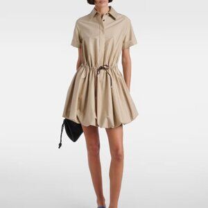 Loewe Leather-trimmed gathered cotton and silk-blend poplin mini shirt dress